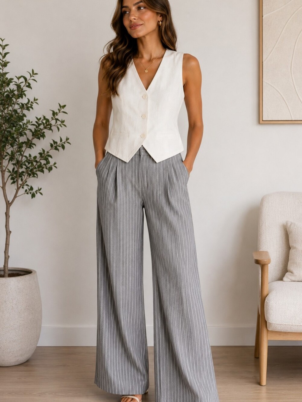 Steve Madden White Linen Blend Button Front Vest White XL Coastal Tailored